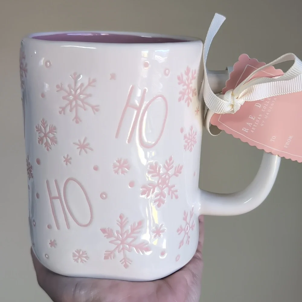 Rae Dunn HO HO HO ❄️ Pinkmas Mug with All-over Snowflake Graphics - Picture 1 of 4